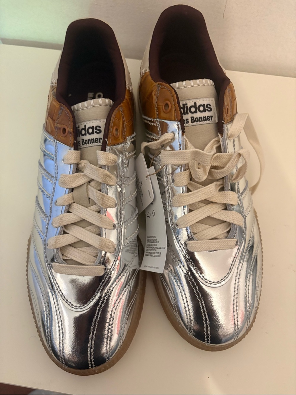 adidas Metallic Silver & Tan Low-Top Sneakers